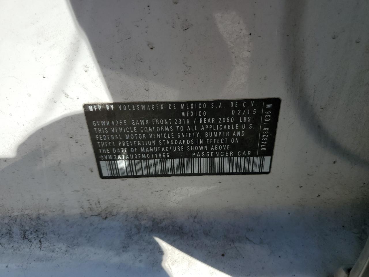 2015 Volkswagen Golf Tdi VIN: 3VW2A7AU3FM071955 Lot: 91637895