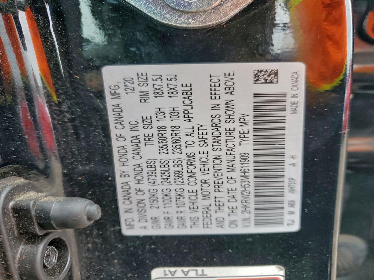 2021 Honda Cr-V Ex VIN: 2HKRW2H53MH611909 Lot: 94058855