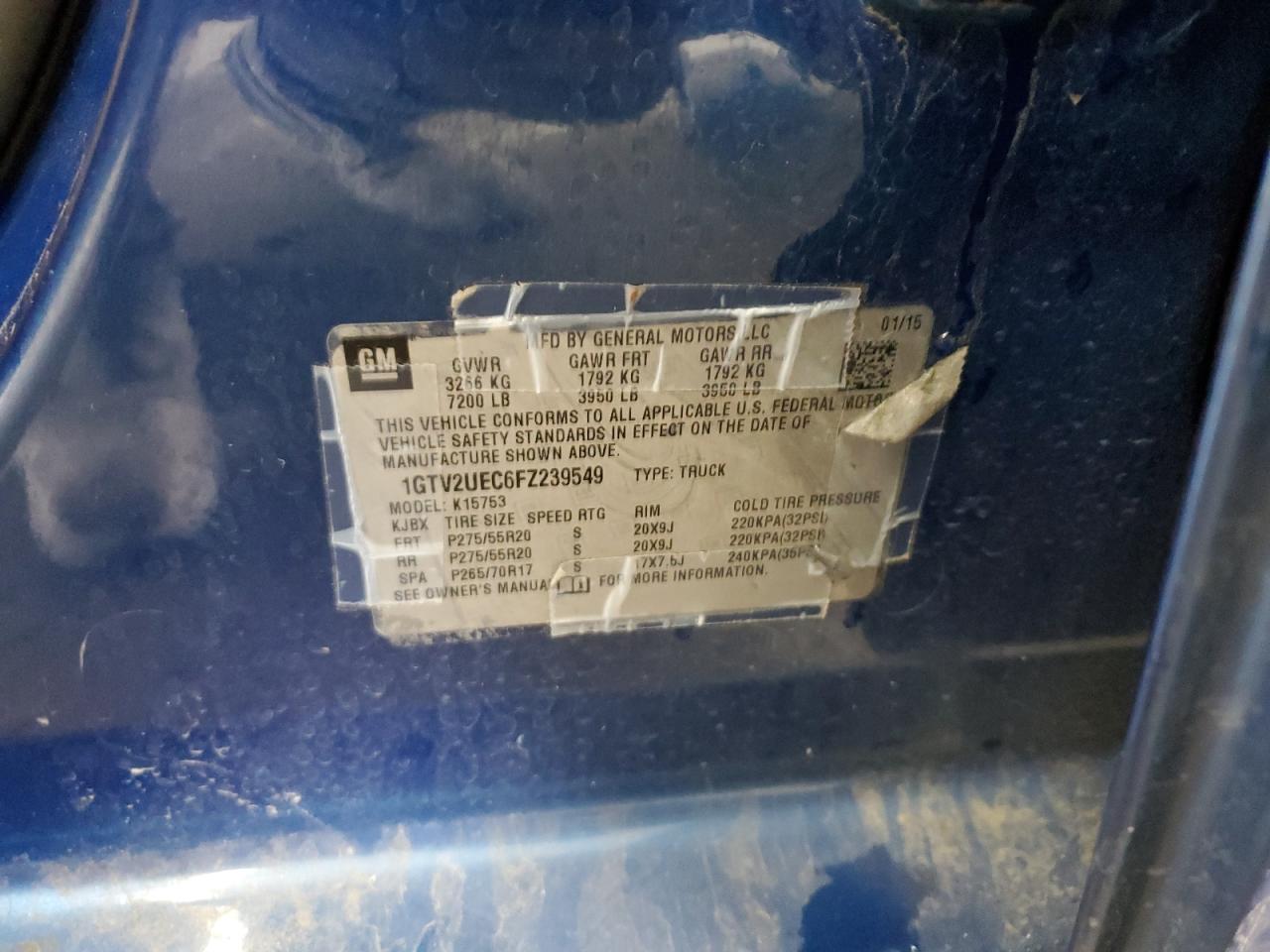 2015 GMC Sierra K1500 Sle VIN: 1GTV2UEC6FZ239549 Lot: 90940125