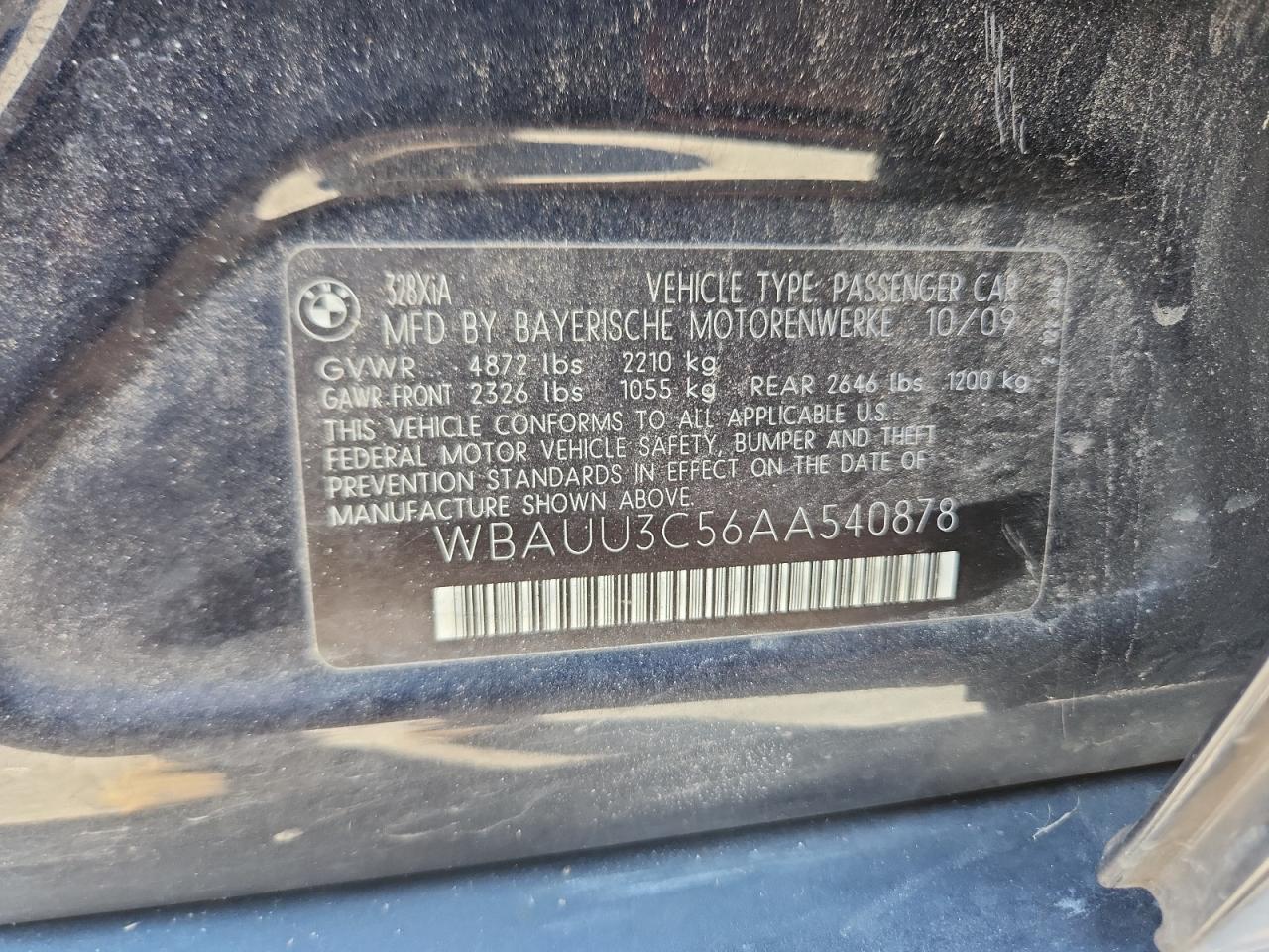 2010 BMW 328 Xi VIN: WBAUU3C56AA540878 Lot: 93433735