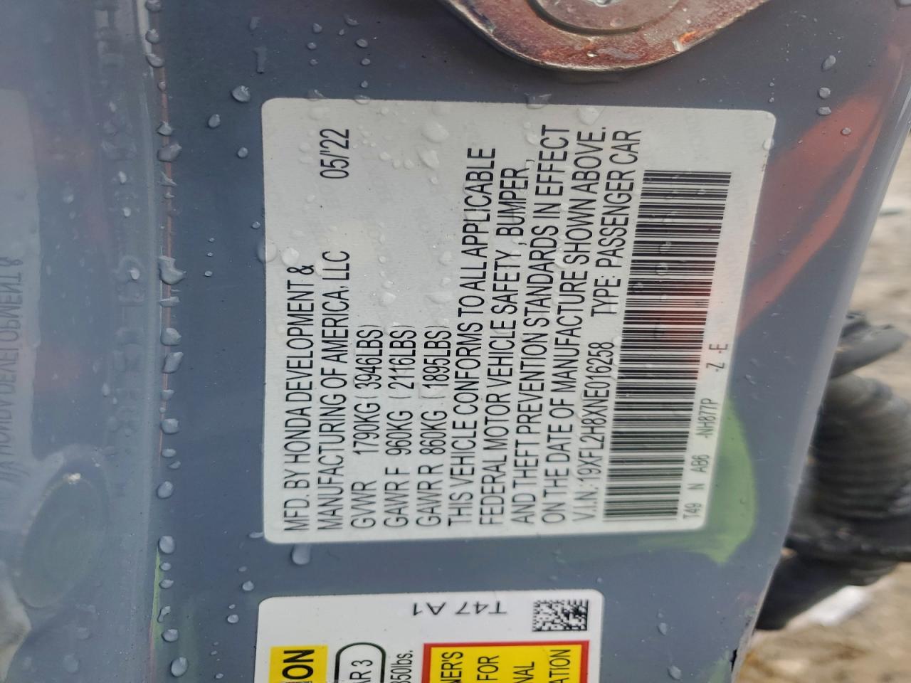 2022 Honda Civic Sport VIN: 19XFL2H8XNE016258 Lot: 94256785