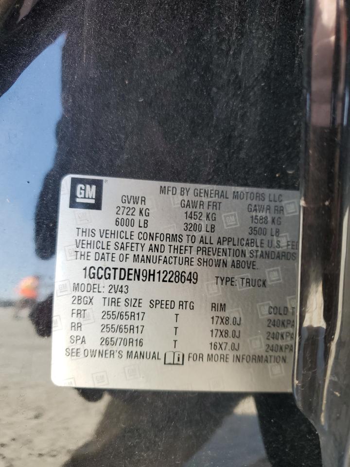 2017 Chevrolet Colorado Z71 VIN: 1GCGTDEN9H1228649 Lot: 92449655