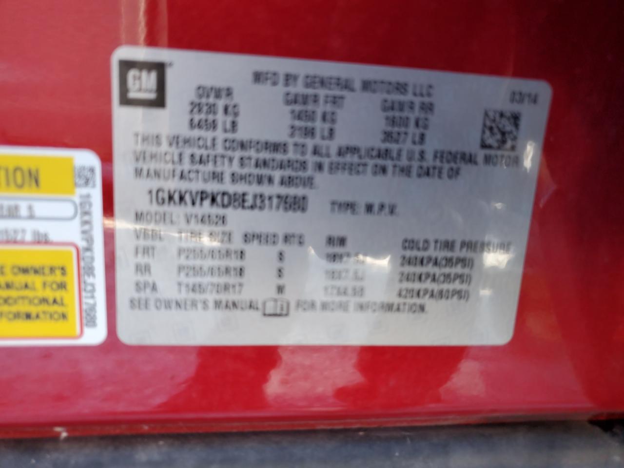 2014 GMC Acadia Sle VIN: 1GKKVPKD8EJ317680 Lot: 93208775