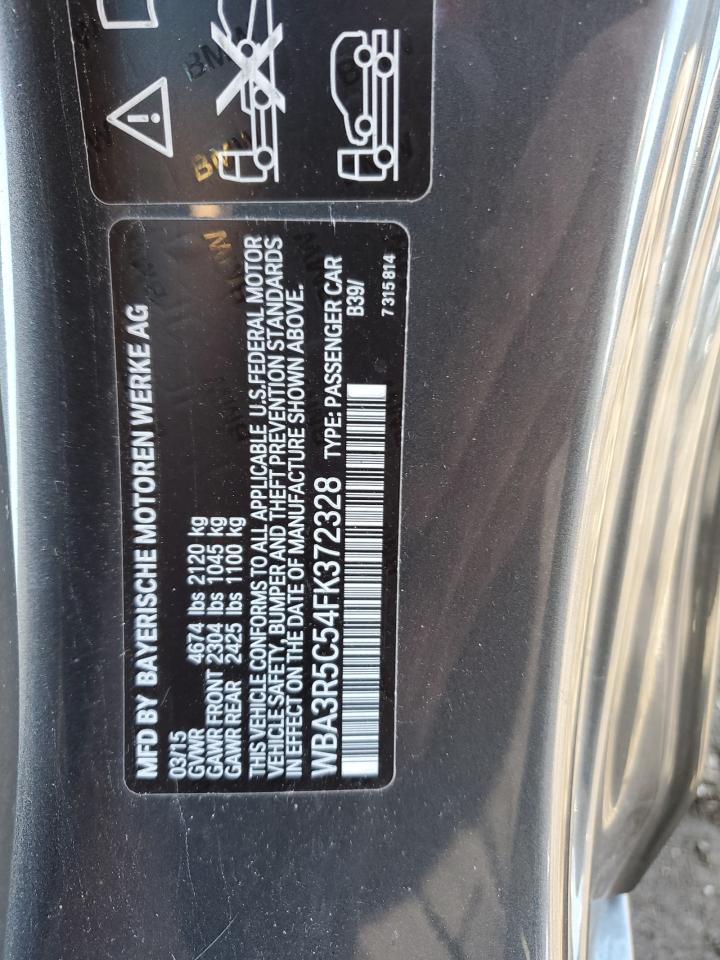 2015 BMW 435 Xi VIN: WBA3R5C54FK372328 Lot: 92650915