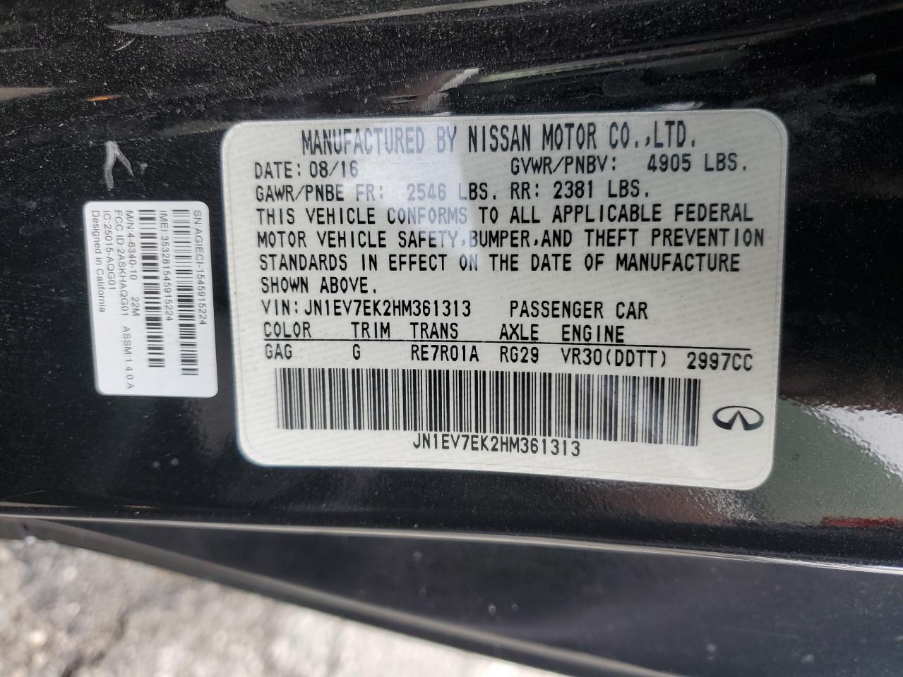 2017 Infiniti Q60 Premium VIN: JN1EV7EK2HM361313 Lot: 91856565