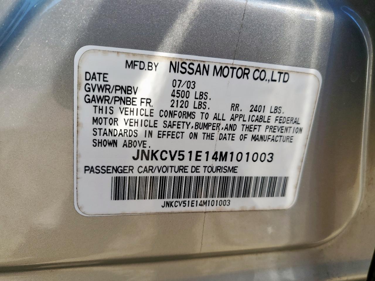 2004 Infiniti G35 VIN: JNKCV51E14M101003 Lot: 91110195