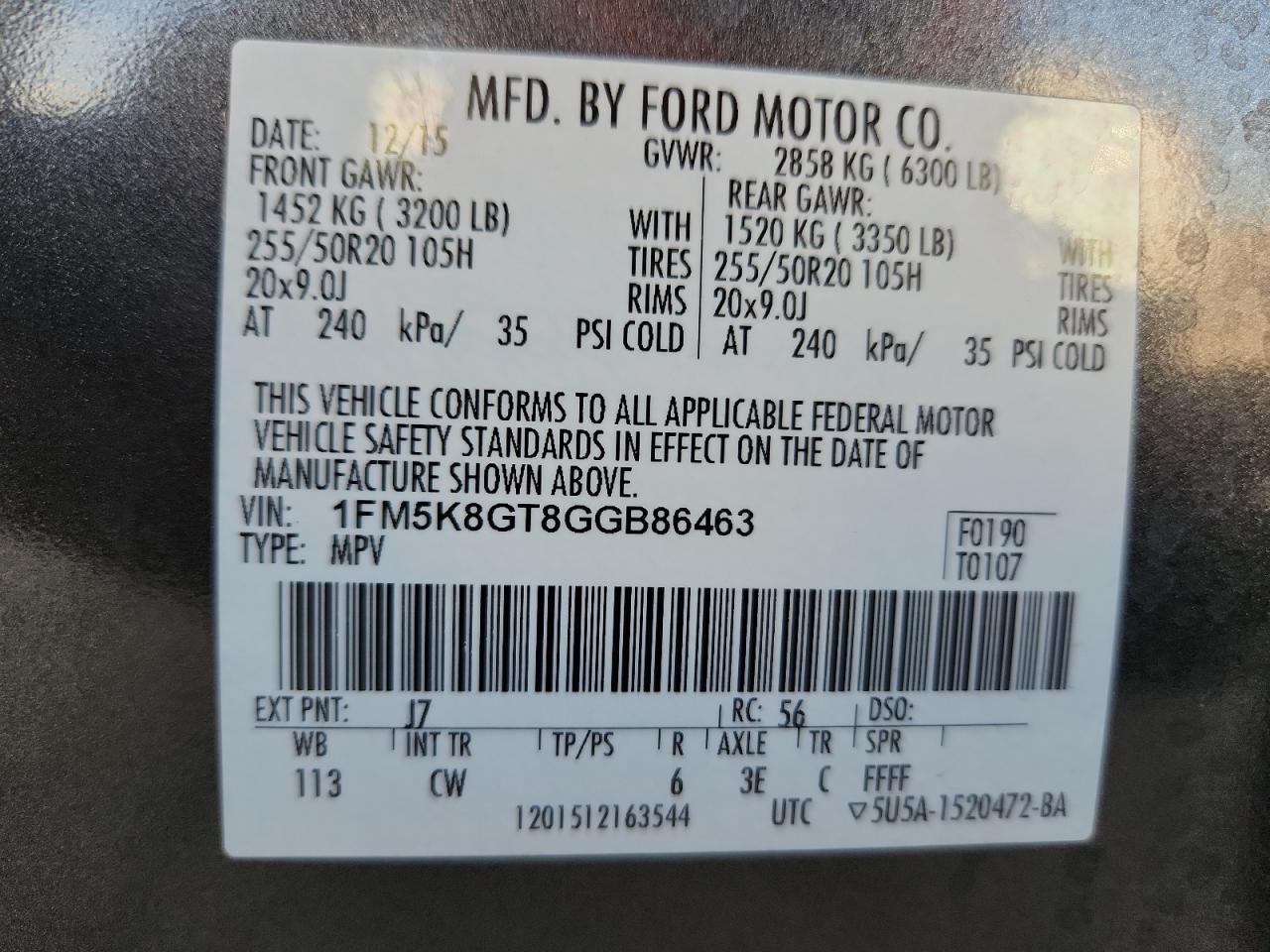 2016 Ford Explorer Sport VIN: 1FM5K8GT8GGB86463 Lot: 92514175