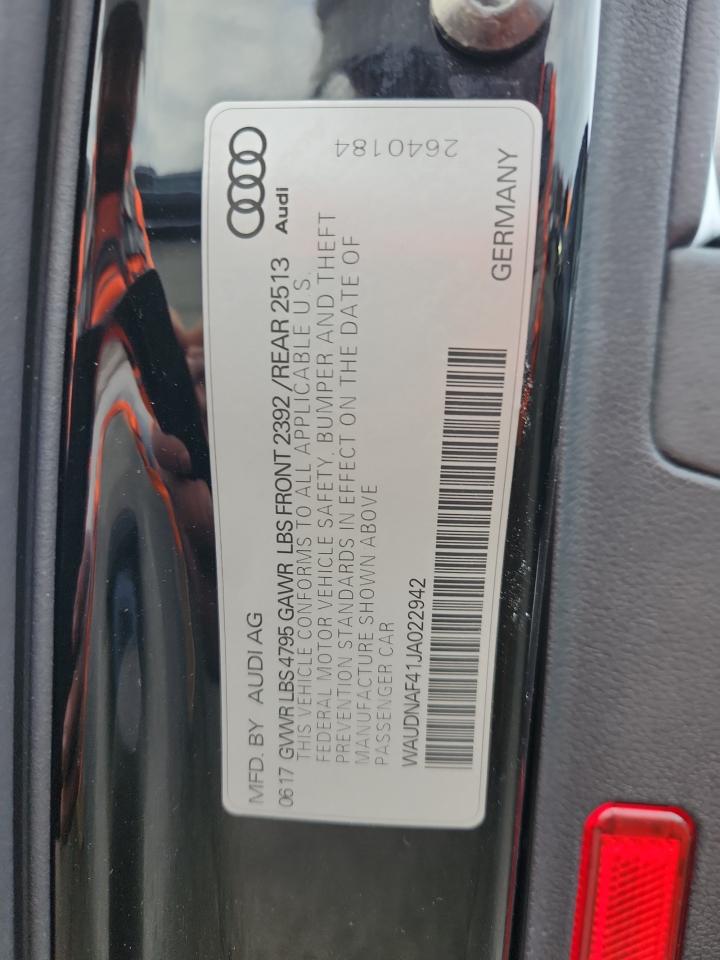 2018 Audi A4 Premium VIN: WAUDNAF41JA022942 Lot: 90817245