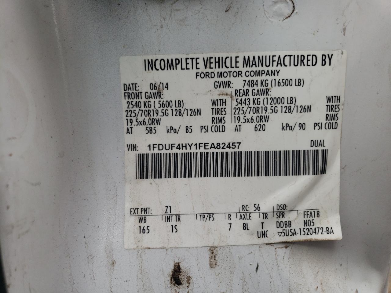 2015 Ford F450 Super VIN: 1FDUF4HY1FEA82457 Lot: 92951655