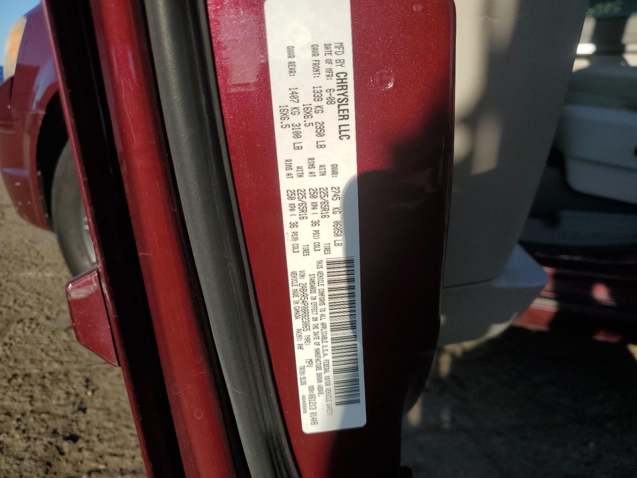 2008 Chrysler Town & Country Touring VIN: 2A8HR54P08R823065 Lot: 92984755