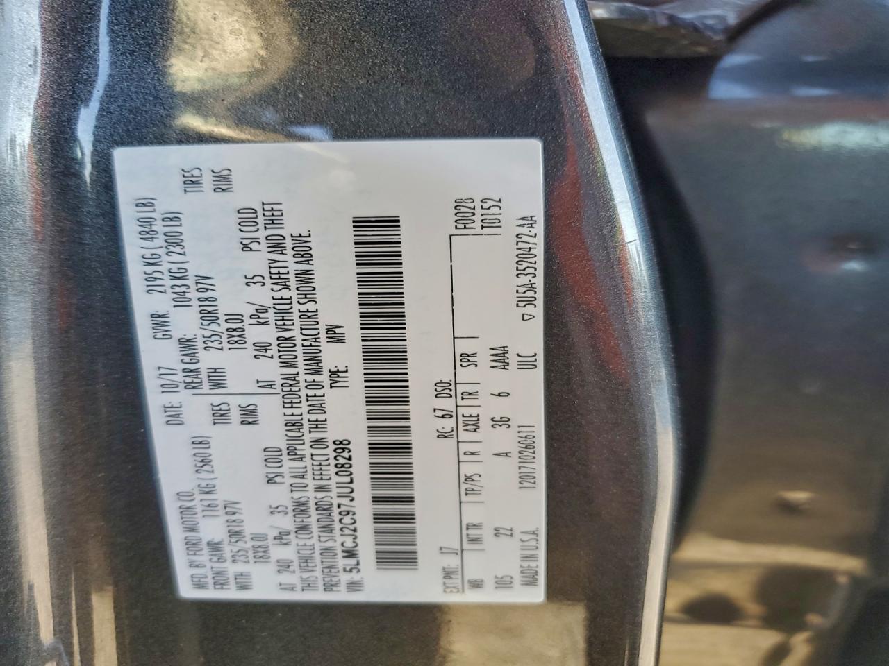 2018 Lincoln Mkc Select VIN: 5LMCJ2C97JUL08298 Lot: 94046855