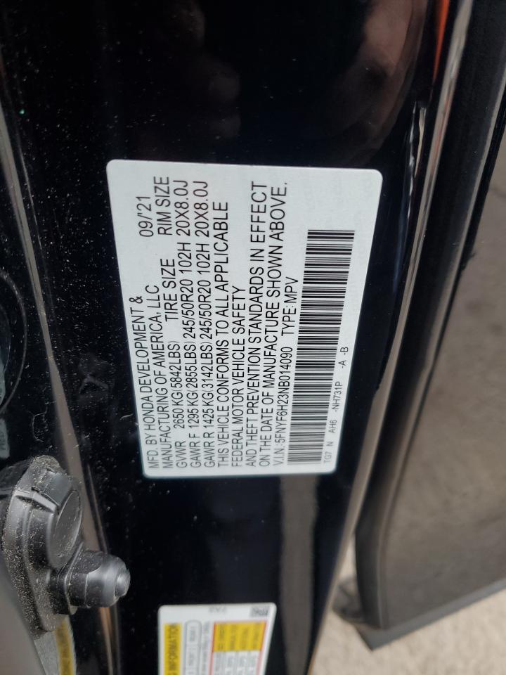 2022 Honda Pilot Se VIN: 5FNYF6H23NB014090 Lot: 92681285