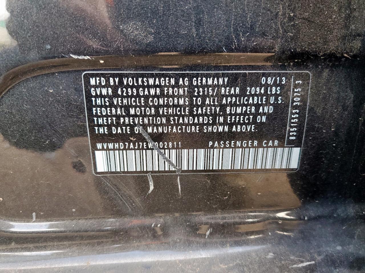 2014 Volkswagen Gti VIN: WVWHD7AJ7EW002811 Lot: 93203995