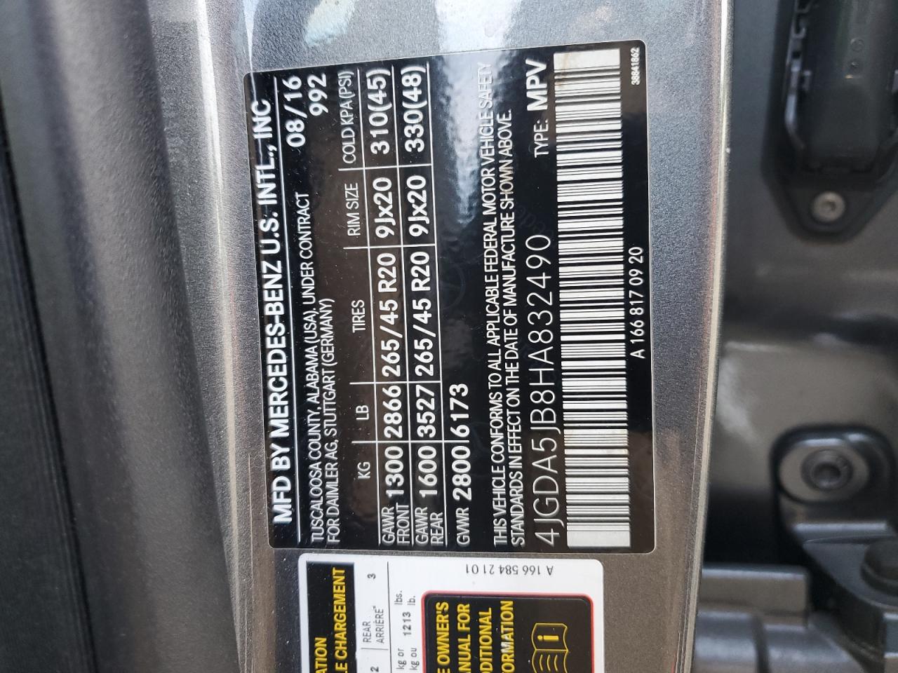 2017 Mercedes-Benz Gle 350 VIN: 4JGDA5JB8HA832490 Lot: 92428275