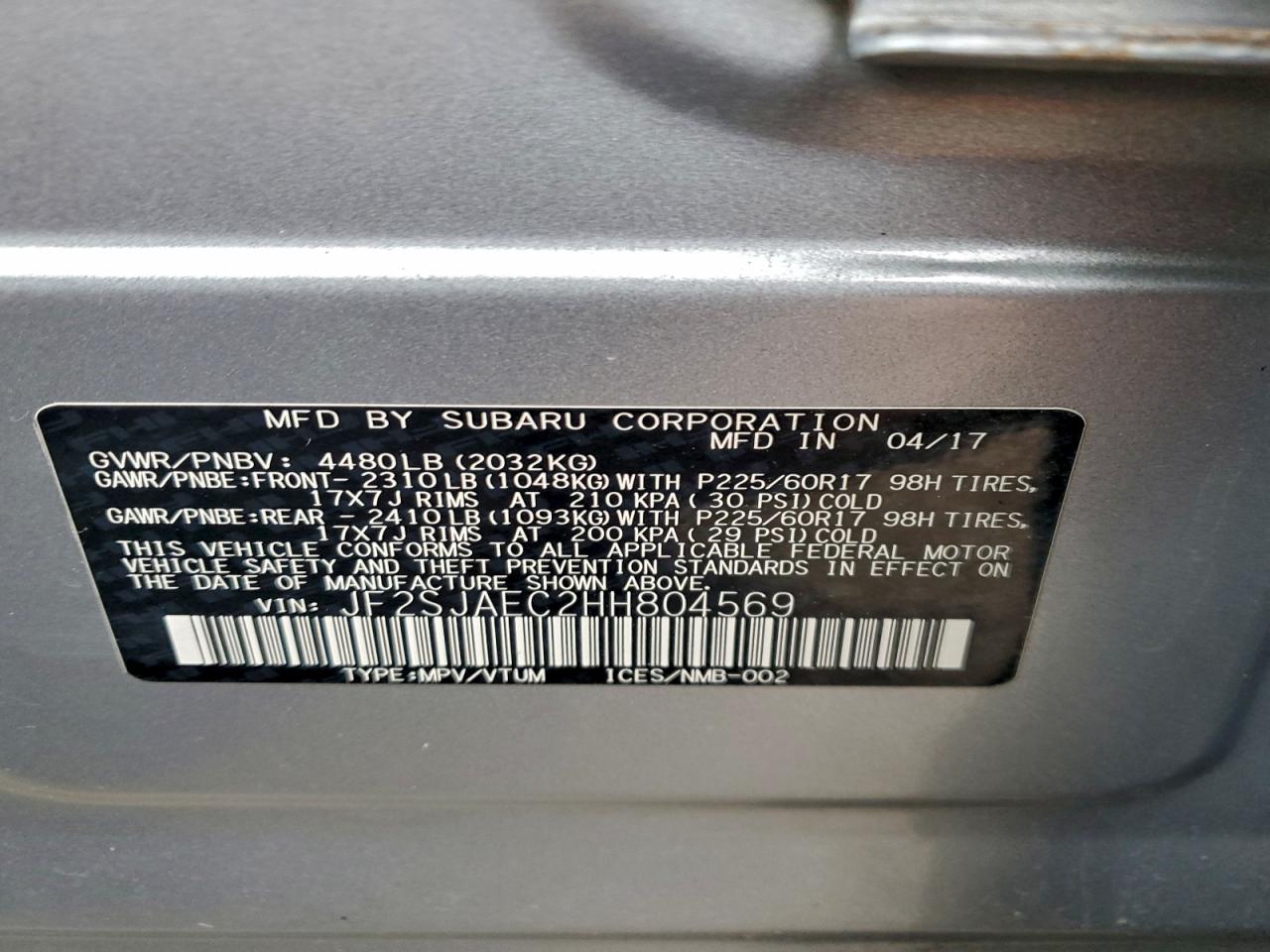 2017 Subaru Forester 2.5I Premium VIN: JF2SJAEC2HH804569 Lot: 93930945