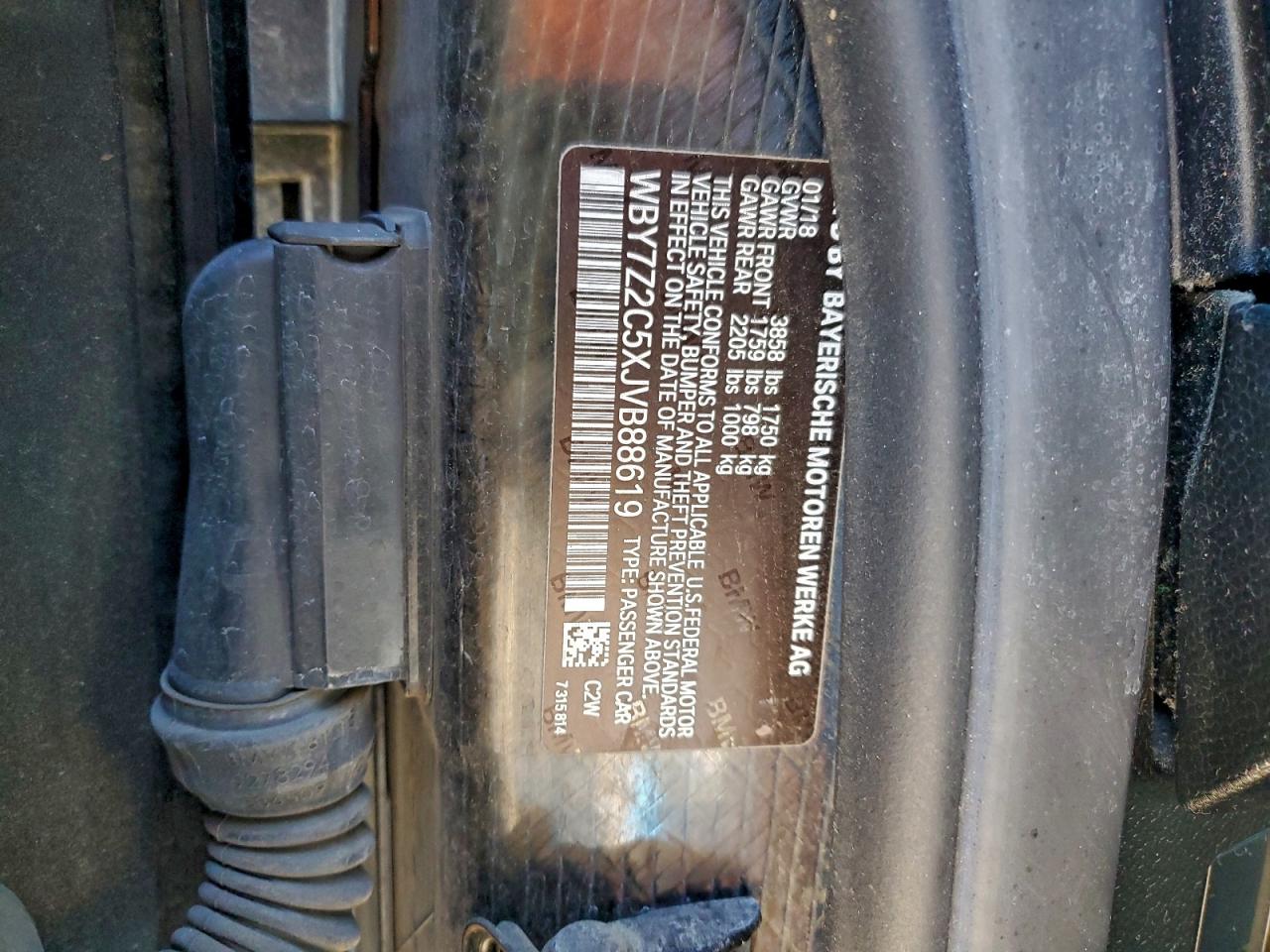 2018 BMW I3 Bev VIN: WBY7Z2C5XJVB88619 Lot: 93451815