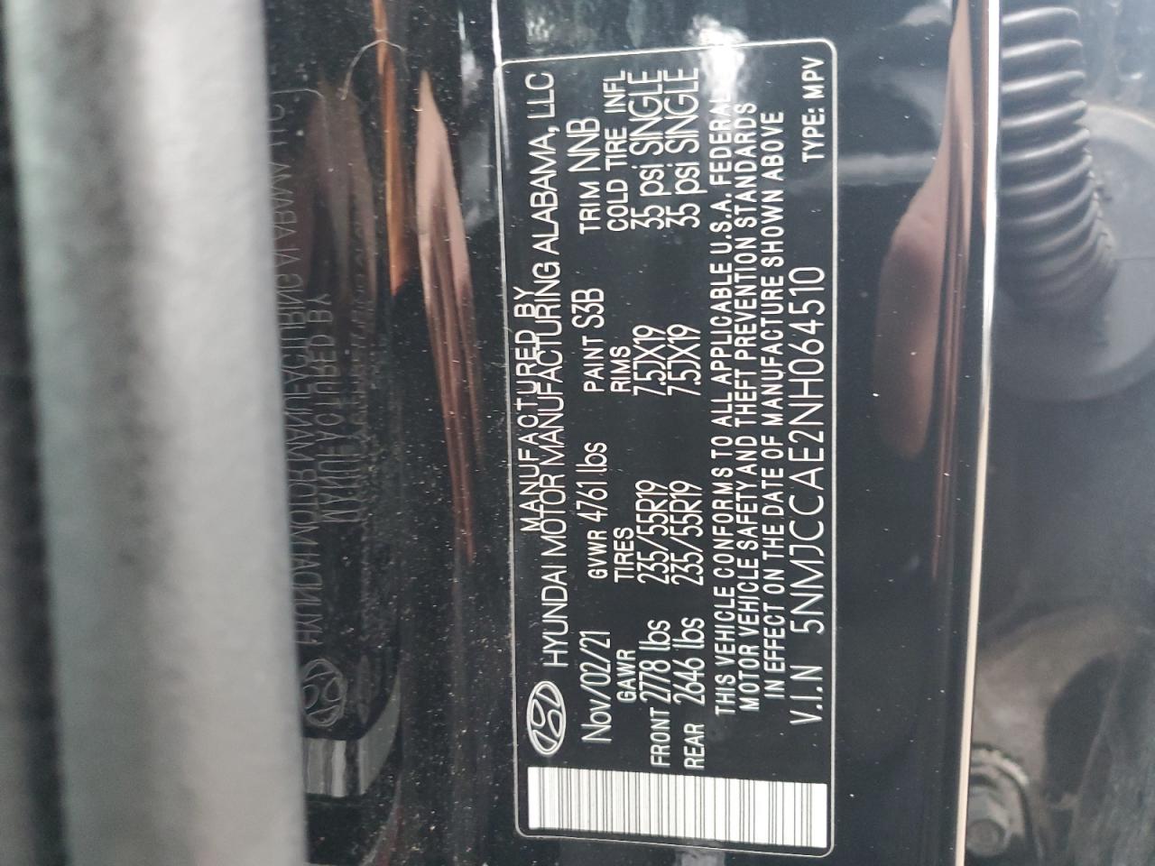 2022 Hyundai Tucson Sel VIN: 5NMJCCAE2NH064510 Lot: 93769845