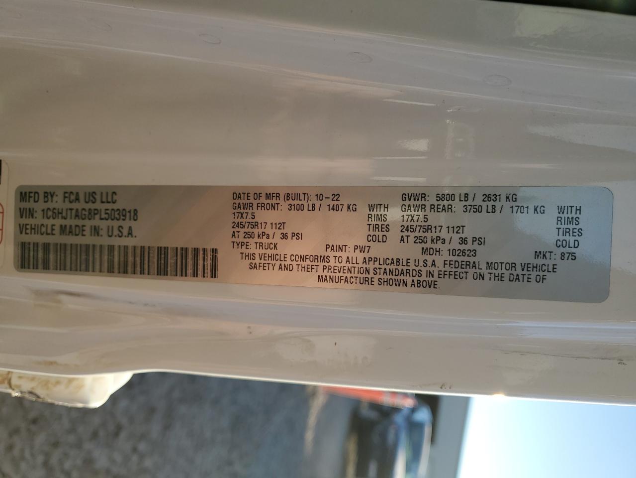 2023 Jeep Gladiator Sport VIN: 1C6HJTAG8PL503918 Lot: 92535505