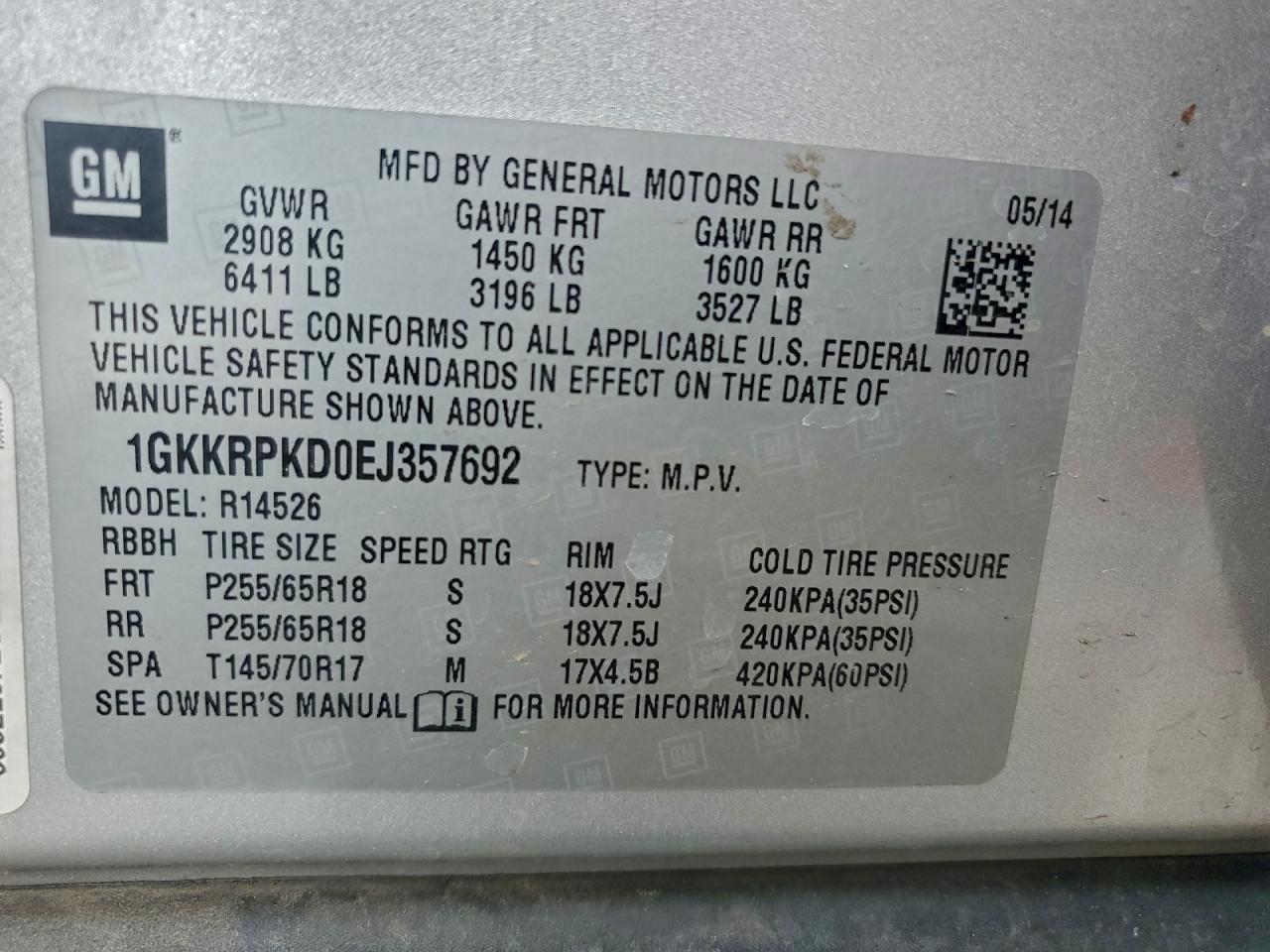 2014 GMC Acadia Sle VIN: 1GKKRPKD0EJ357692 Lot: 94684965