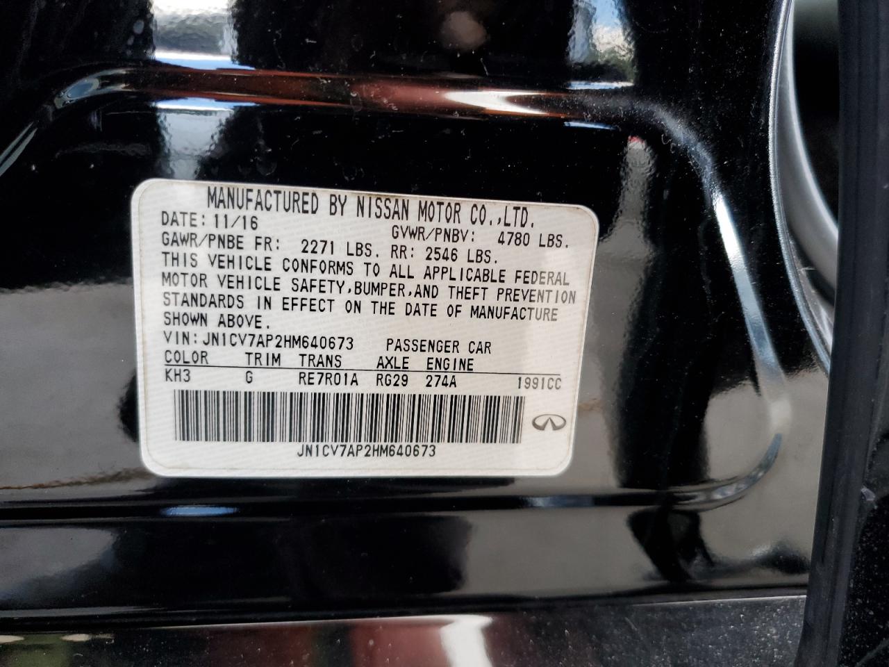 2017 Infiniti Q50 Base VIN: JN1CV7AP2HM640673 Lot: 92002975