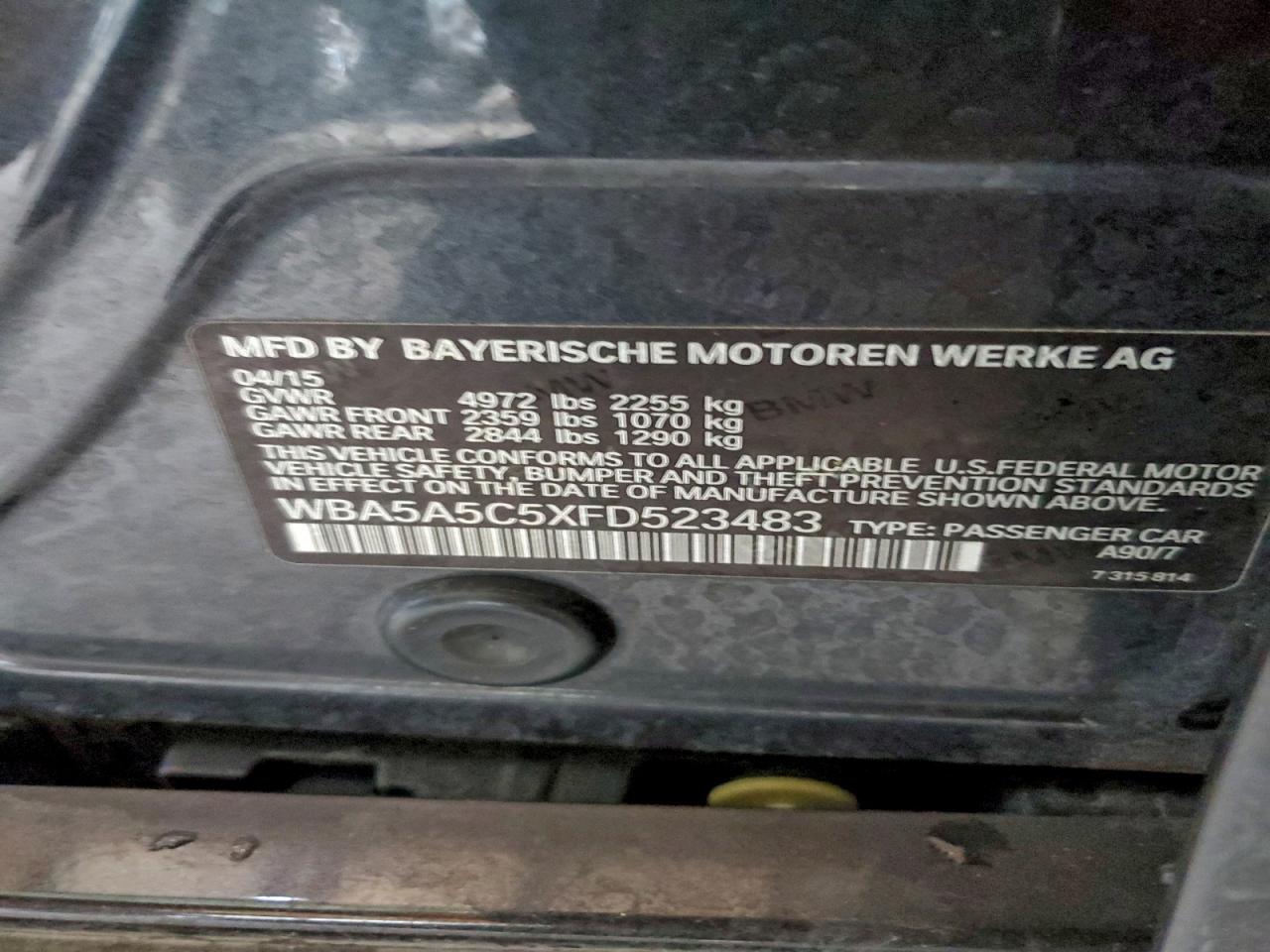 2015 BMW 528 I VIN: WBA5A5C5XFD523483 Lot: 93761785