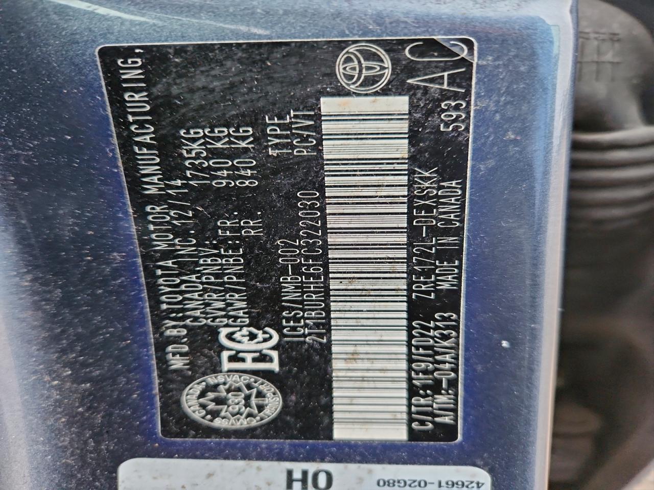 2015 Toyota Corolla L VIN: 2T1BURHE6FC322030 Lot: 91182695