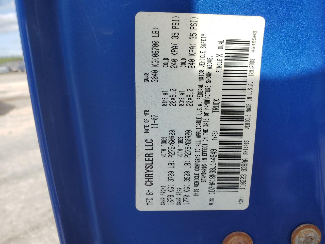 2008 Dodge Ram 1500 St VIN: 1D7HA18N38J144949 Lot: 93441035