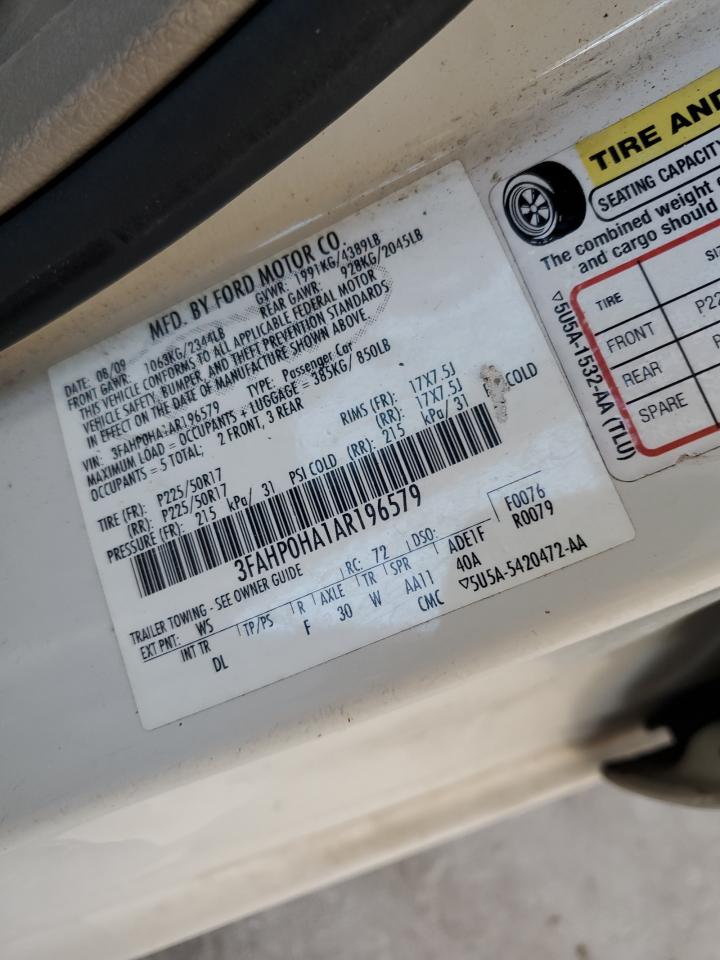 2010 Ford Fusion Se VIN: 3FAHP0HA1AR196579 Lot: 94357185