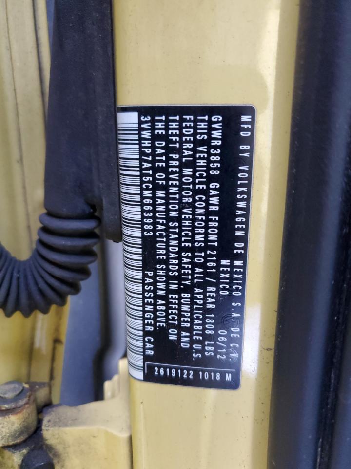 2012 Volkswagen Beetle VIN: 3VWHP7AT5CM663983 Lot: 93058135