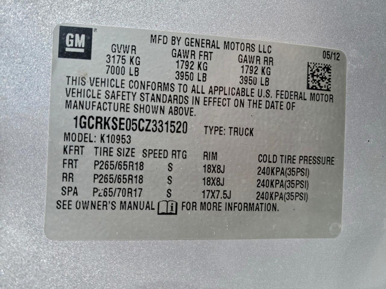 2012 Chevrolet Silverado K1500 Lt VIN: 1GCRKSE05CZ331520 Lot: 93490325