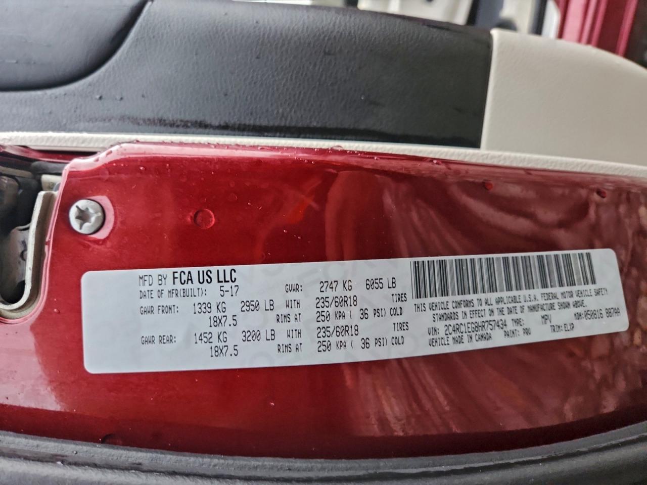 2017 Chrysler Pacifica Touring L Plus VIN: 2C4RC1EG8HR757434 Lot: 93614465