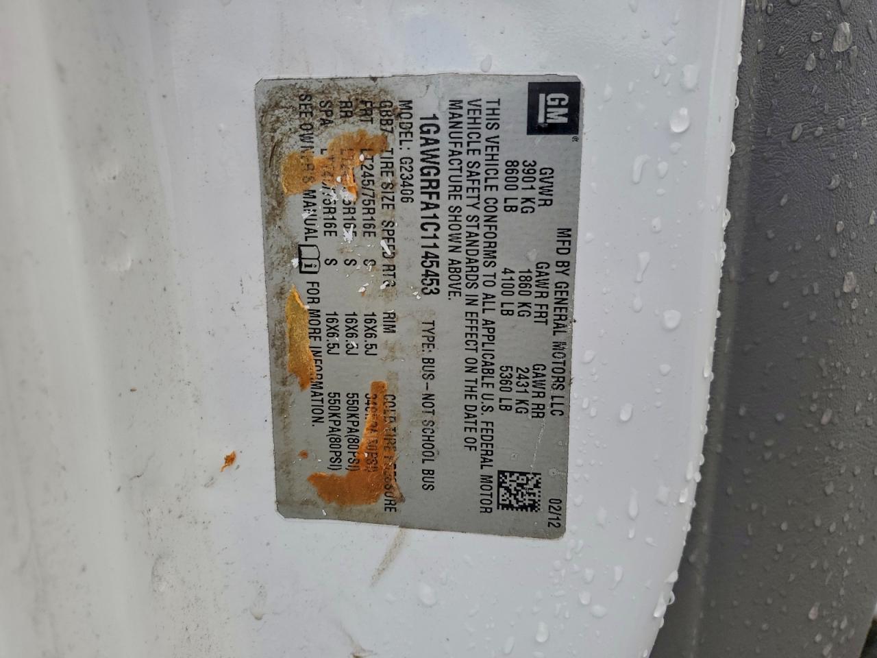 2012 Chevrolet Express G2500 Lt VIN: 1GAWGRFA1C1145453 Lot: 91741965