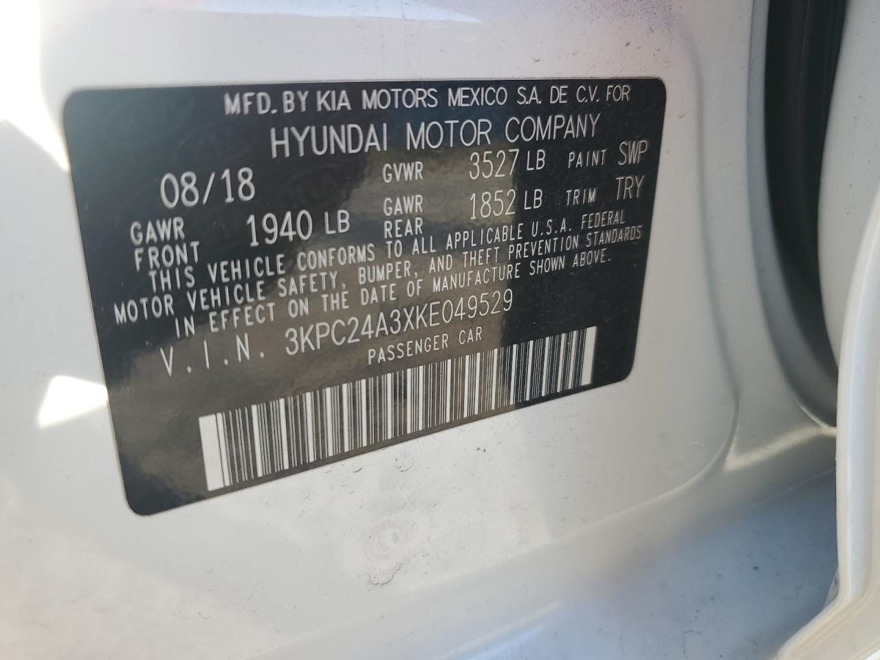 2019 Hyundai Accent Se VIN: 3KPC24A3XKE049529 Lot: 91693765