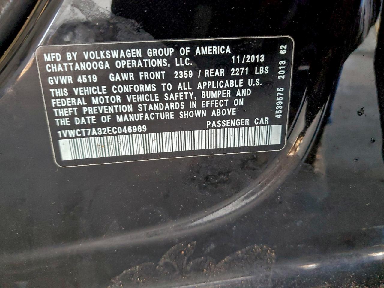 2014 Volkswagen Passat Sel VIN: 1VWCT7A32EC046969 Lot: 94689145