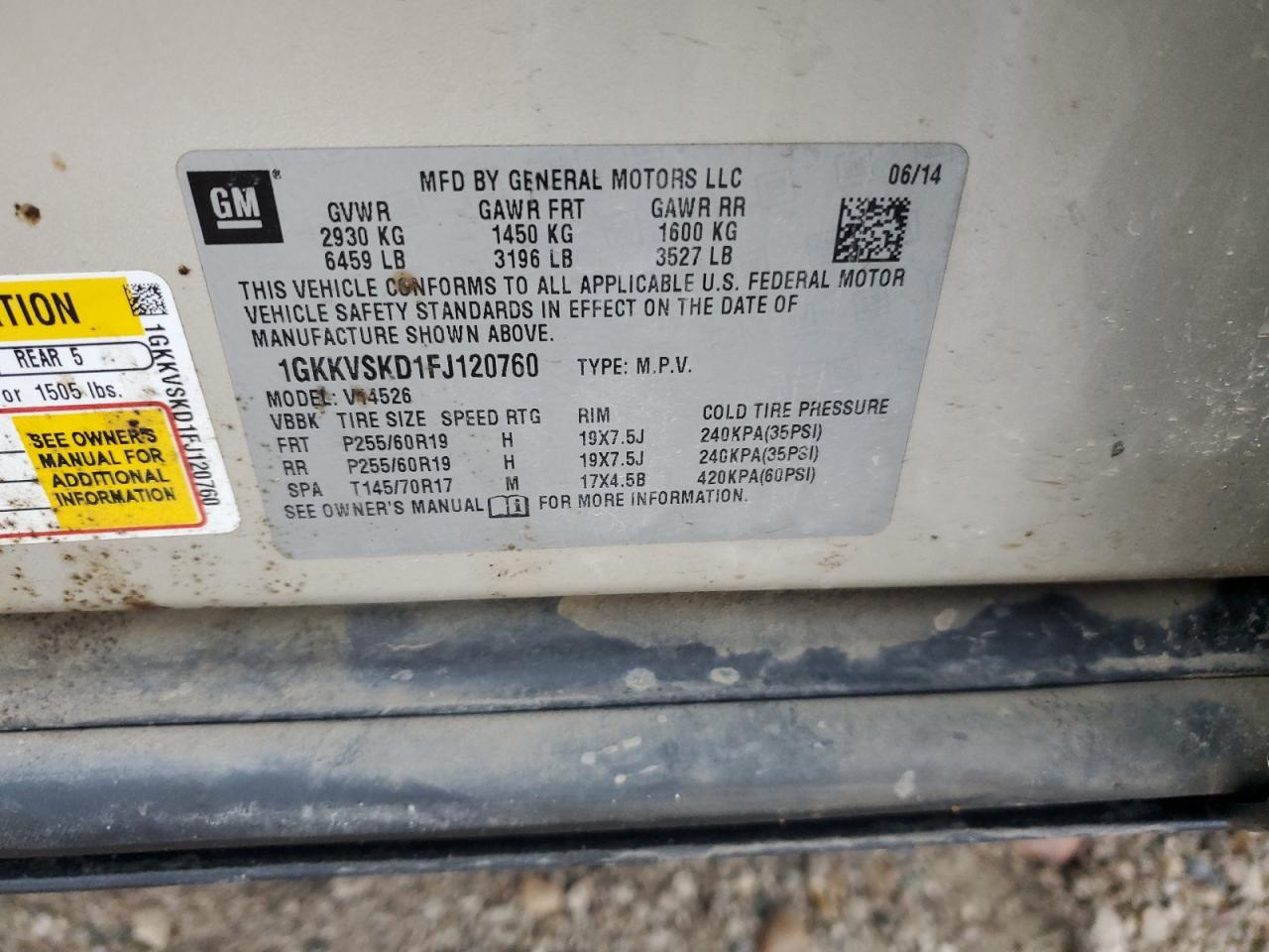 2015 GMC Acadia Slt-2 VIN: 1GKKVSKD1FJ120760 Lot: 93264855