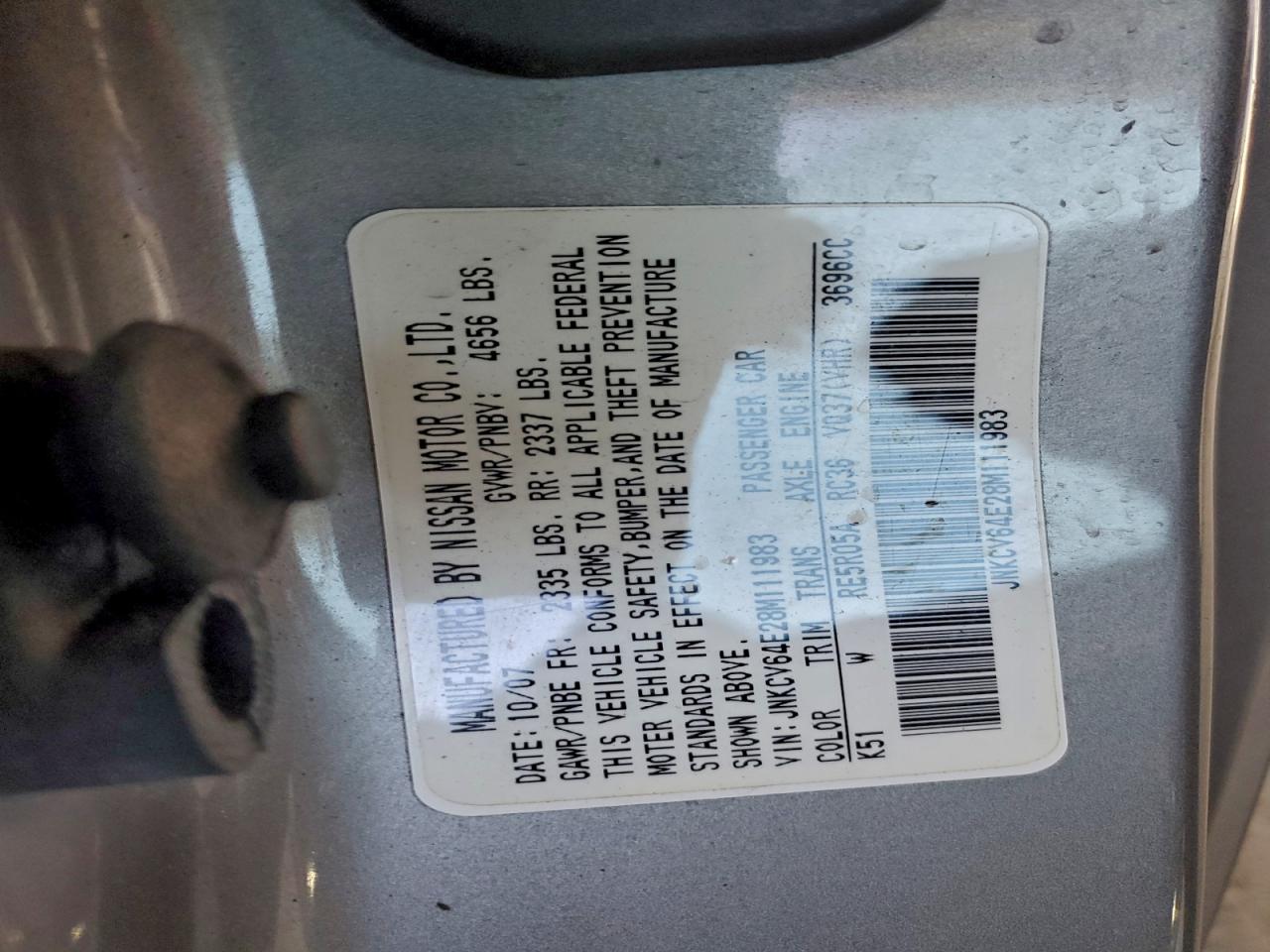 2008 Infiniti G37 Base VIN: JNKCV64E28M111983 Lot: 94479065