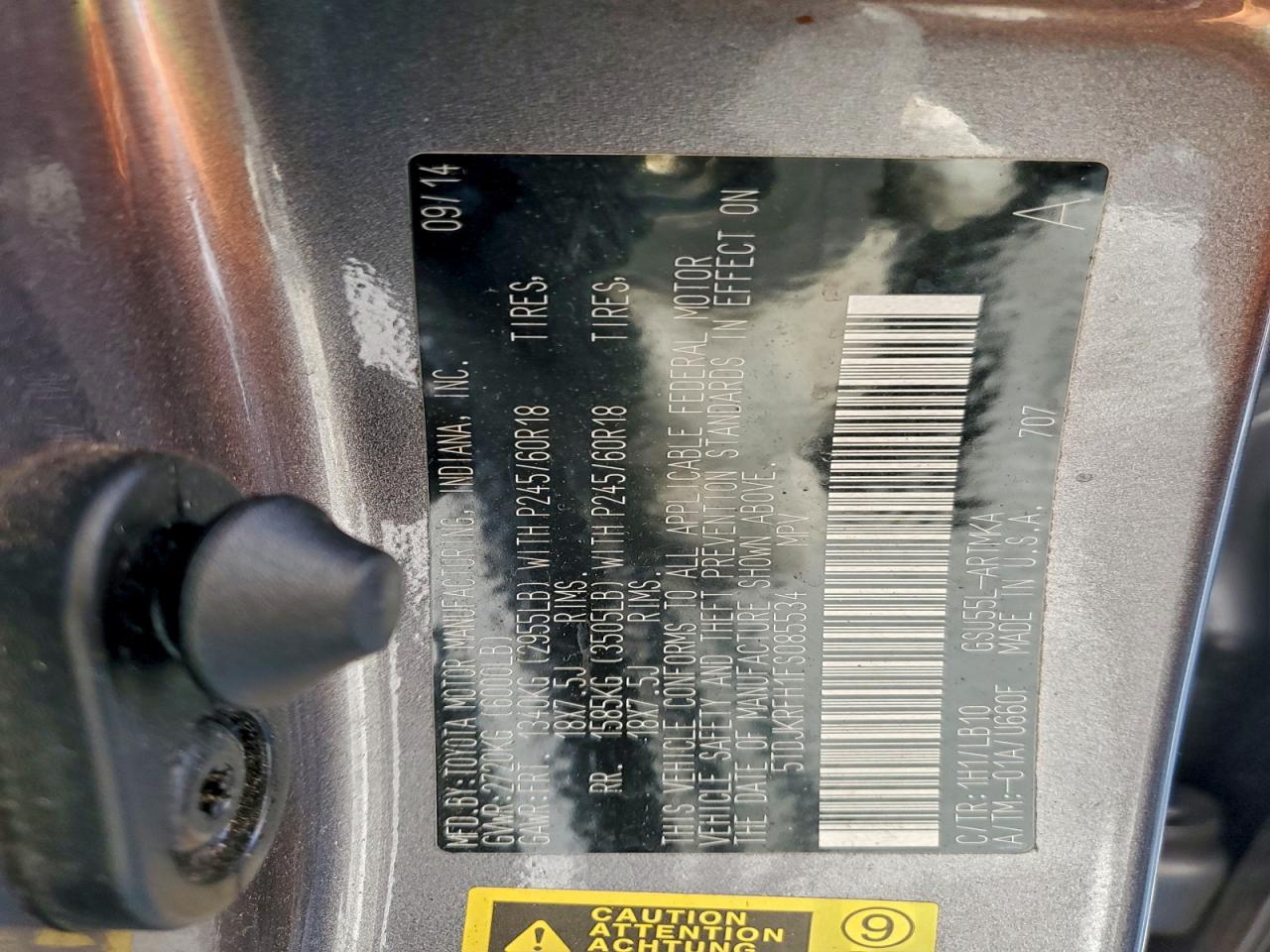 2015 Toyota Highlander Xle VIN: 5TDJKRFH1FS085534 Lot: 94485365