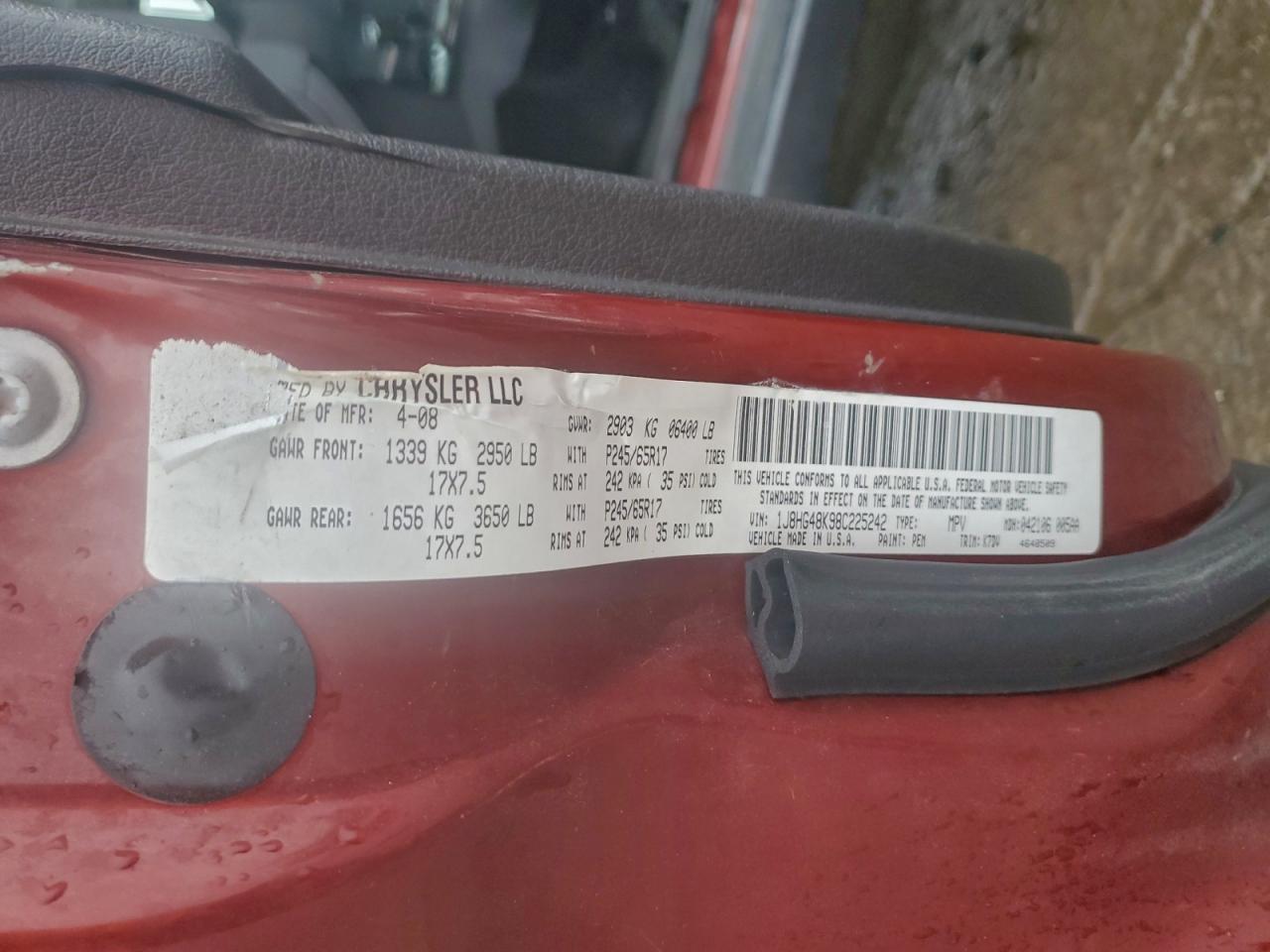 2008 Jeep Commander Sport VIN: 1J8HG48K98C225242 Lot: 94402465