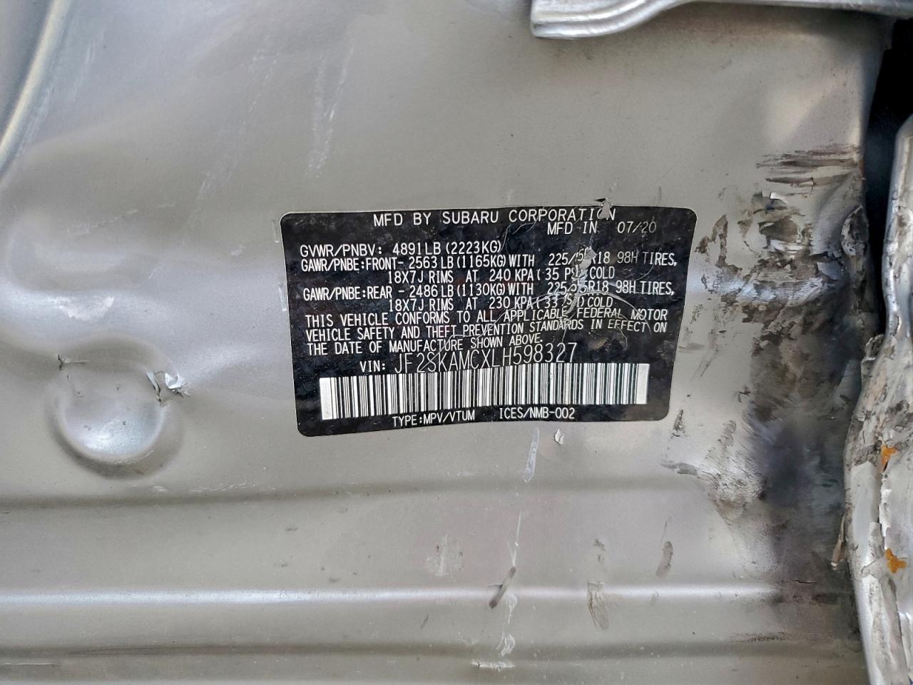 2020 Subaru Forester Sport VIN: JF2SKAMCXLH598327 Lot: 93743425