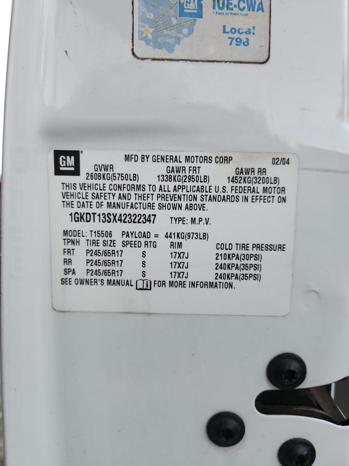 2004 GMC Envoy VIN: 1GKDT13SX42322347 Lot: 92792965