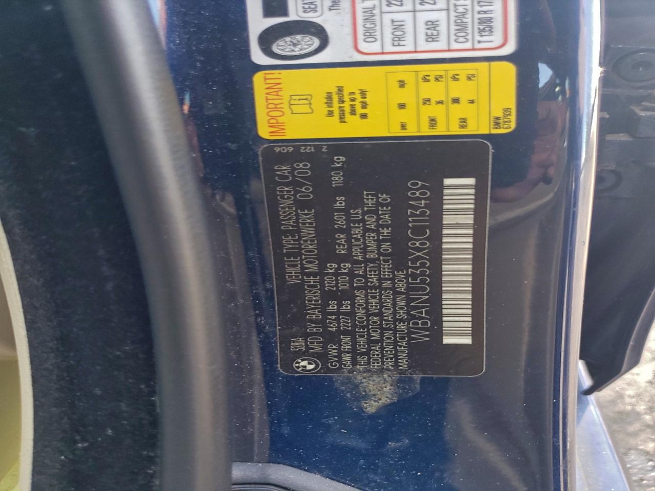 2008 BMW 528 I VIN: WBANU535X8C113489 Lot: 94145815