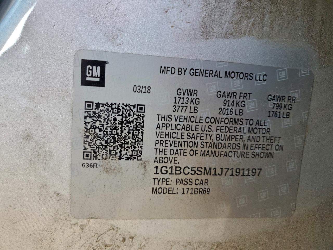 2018 Chevrolet Cruze Ls VIN: 1G1BC5SM1J7191197 Lot: 94393975