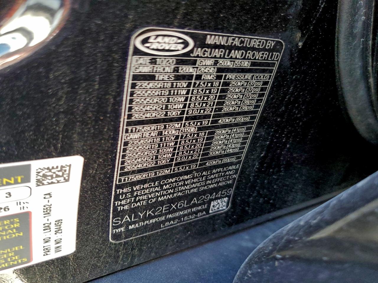 2020 Land Rover Range Rover Velar R-Dynamic S VIN: SALYK2EX6LA294459 Lot: 91582055