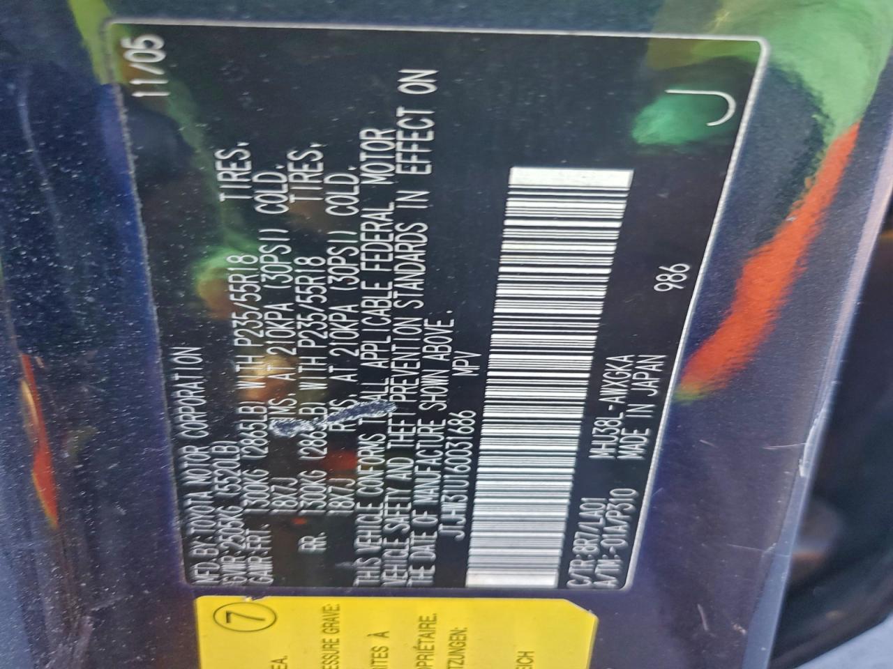 2006 Lexus Rx 400 VIN: JTJHW31U160031686 Lot: 93938695