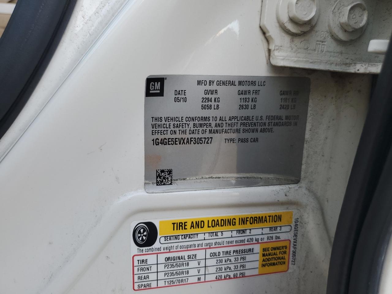 2010 Buick Lacrosse Cxs VIN: 1G4GE5EVXAF305727 Lot: 91552555