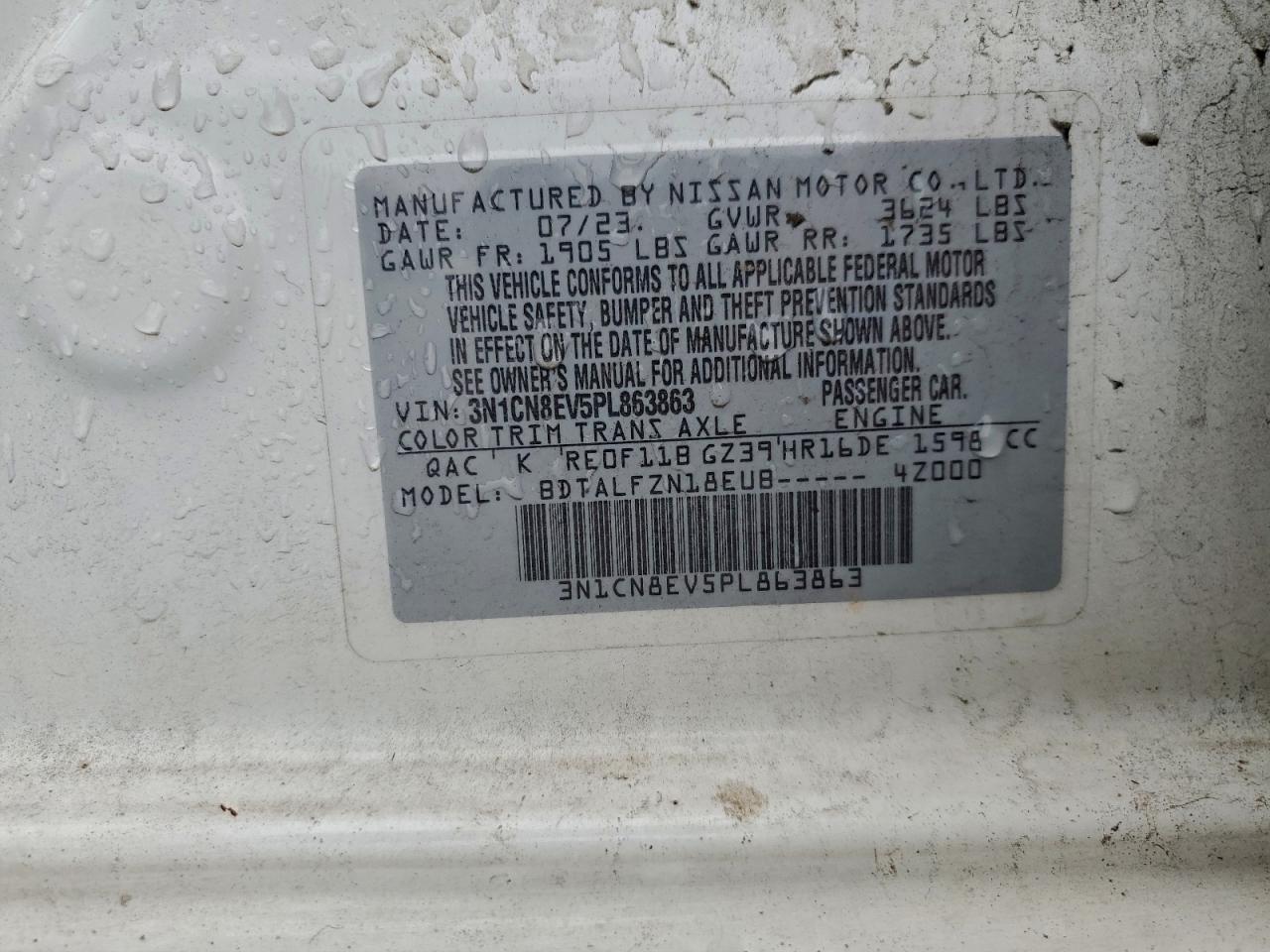 2023 Nissan Versa Sv VIN: 3N1CN8EV5PL863863 Lot: 93864815