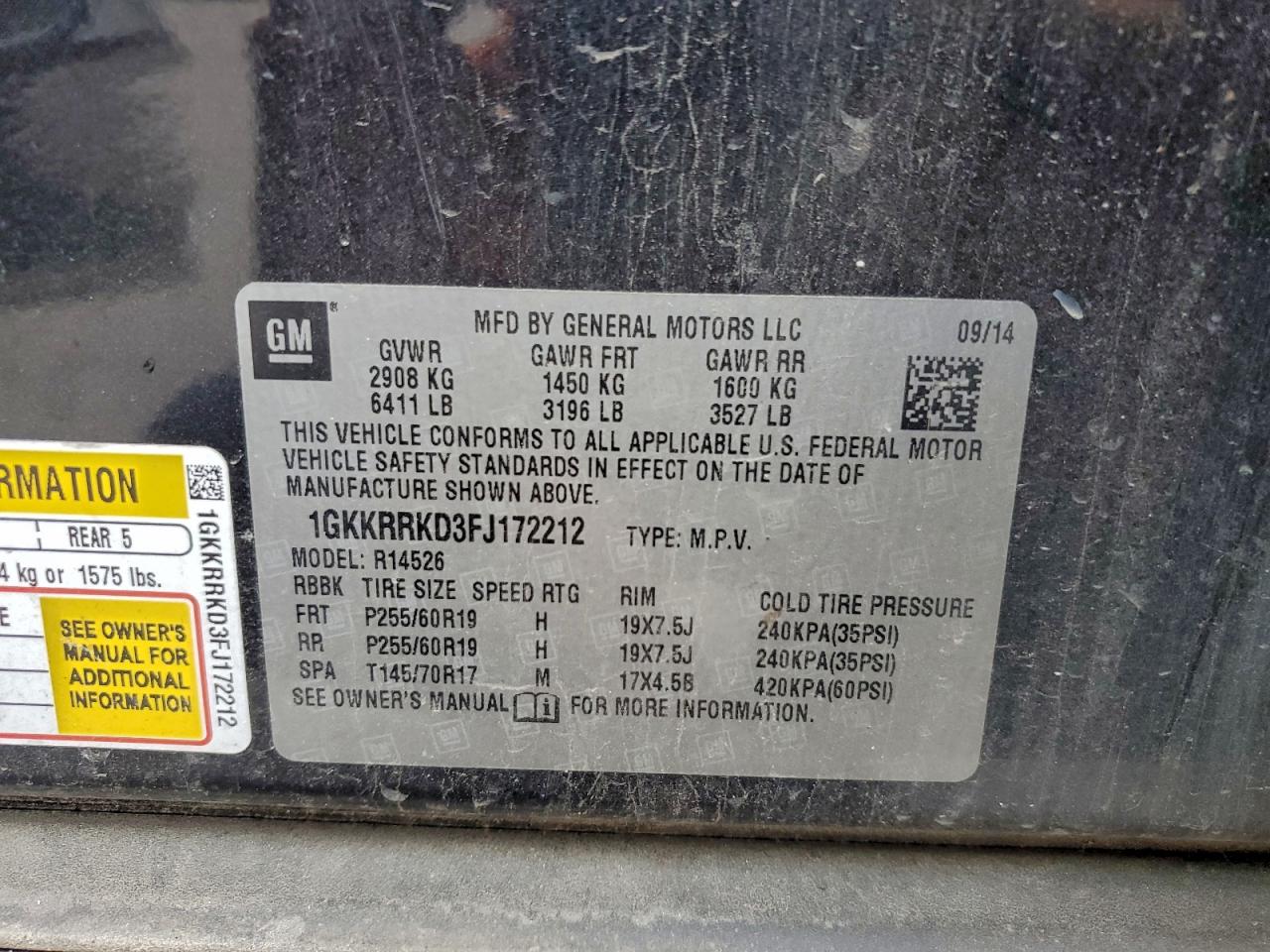 2015 GMC Acadia Slt-1 VIN: 1GKKRRKD3FJ172212 Lot: 93939565