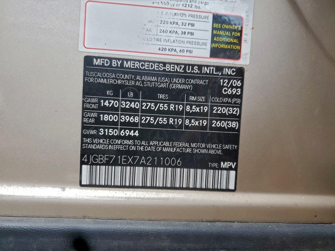 2007 Mercedes-Benz Gl 450 4Matic VIN: 4JGBF71EX7A211006 Lot: 93626955