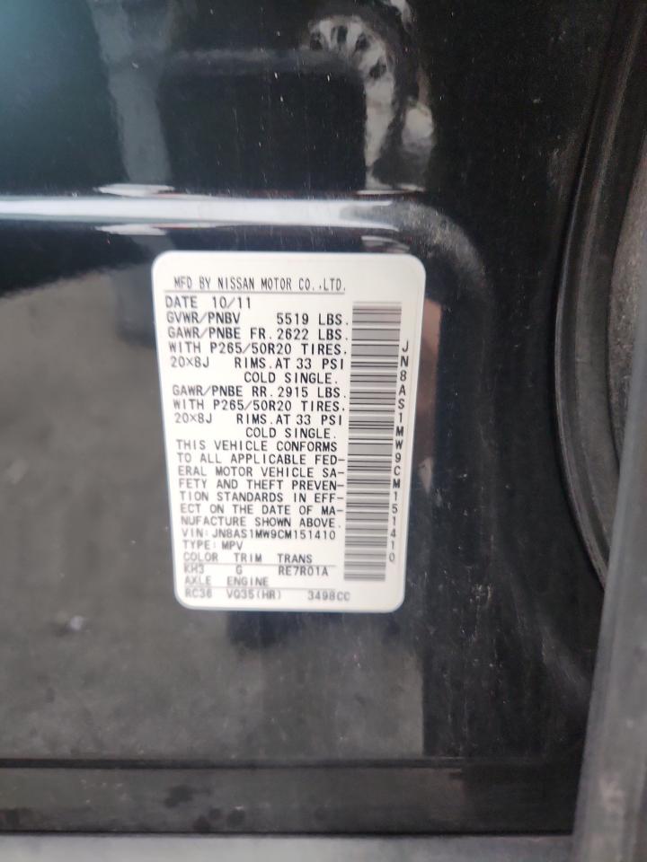 2012 Infiniti Fx35 VIN: JN8AS1MW9CM151410 Lot: 92201535