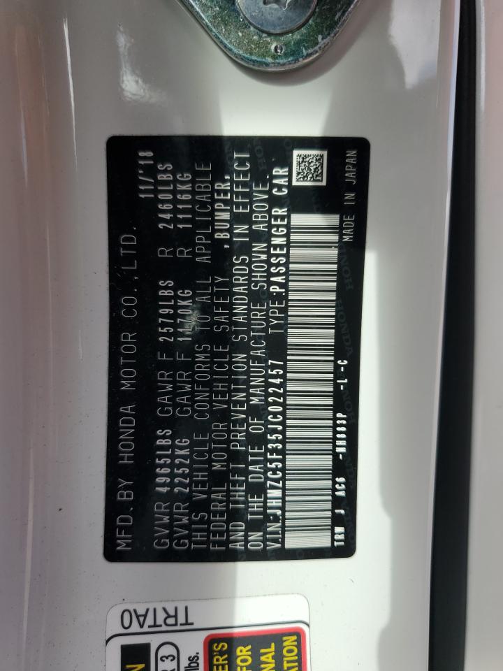 2018 Honda Clarity Touring VIN: JHMZC5F35JC022457 Lot: 91886745